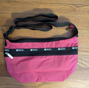 LeSportsac Fuchsia Crossbody Bag with Black Strap